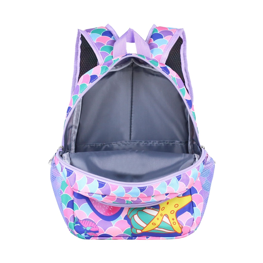 Tas Anak Import Gendong Perempuan Ransel Anak Karakter Mermaid Ungu Cantik Fashionable Backpack Lucu