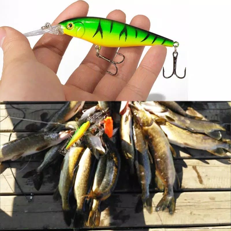 Minnow Floating 11cm/9.5g Umpan Casting Ikan Trible Kail  Lure umpan pancing Swimbait Wobbler umpan 