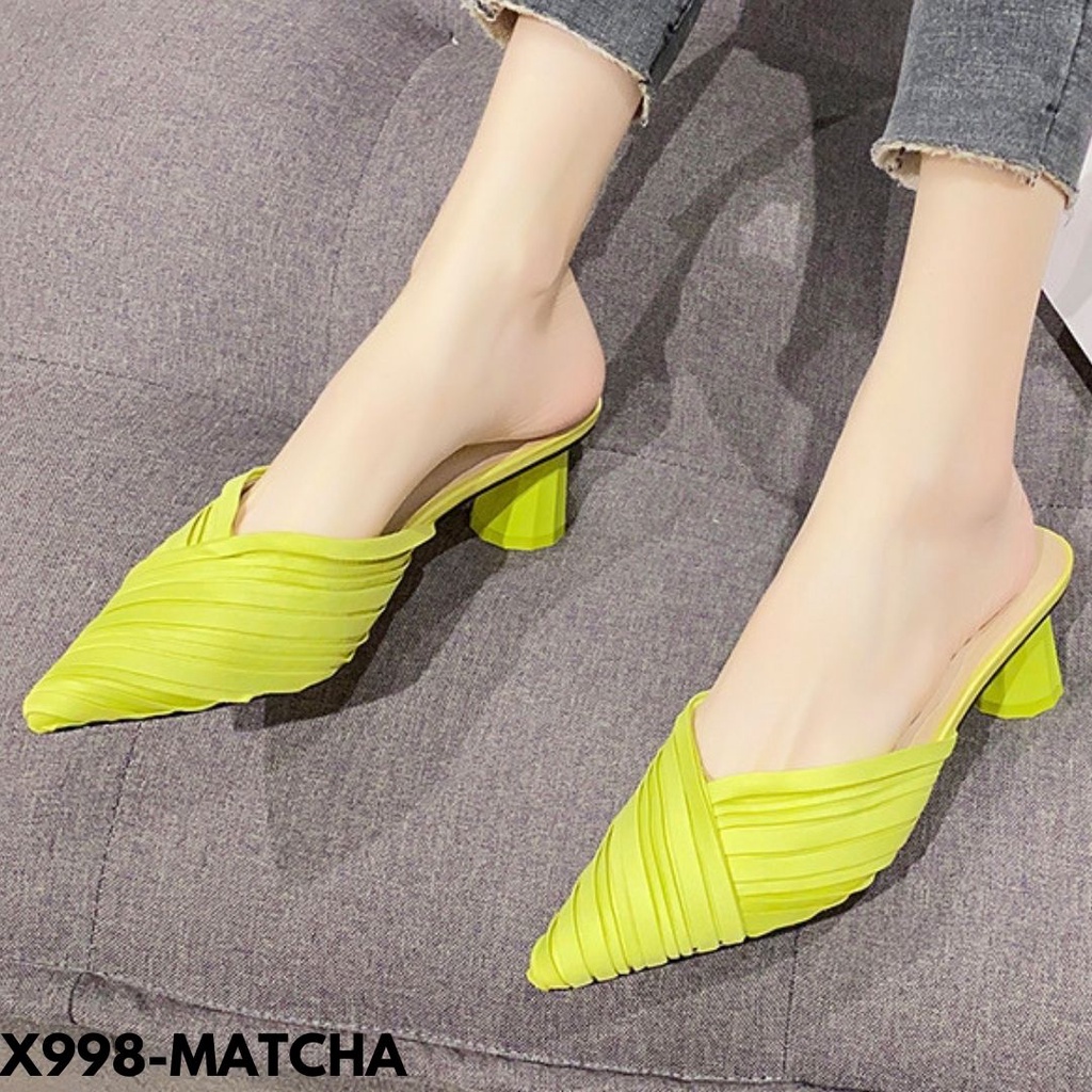 HIGH HEELS WANITA CLOSED TOE WARNA BASIC TO PRO STYLE BAHAN PU KOMBI KAIN CANTIK IMPORT 998