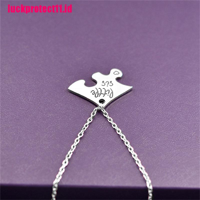 (LUCK) Kalung Rantai Dengan Liontin Puzzle Hati Motif Tulisan Big / Middle / Big Sis Untuk Wanita