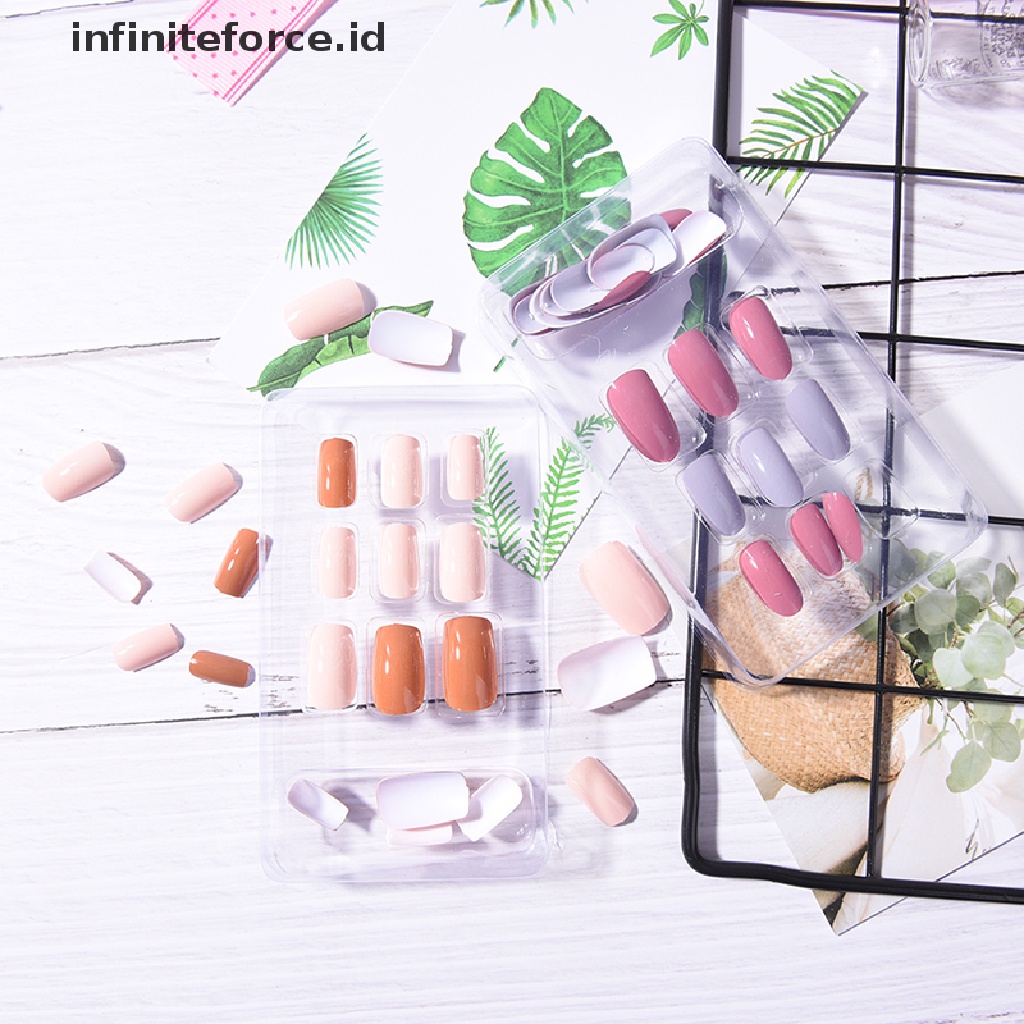 Infiniteforce.id 24pcs / Set Kuku Palsu Panjang Bahan Akrilik Untuk Nail Art