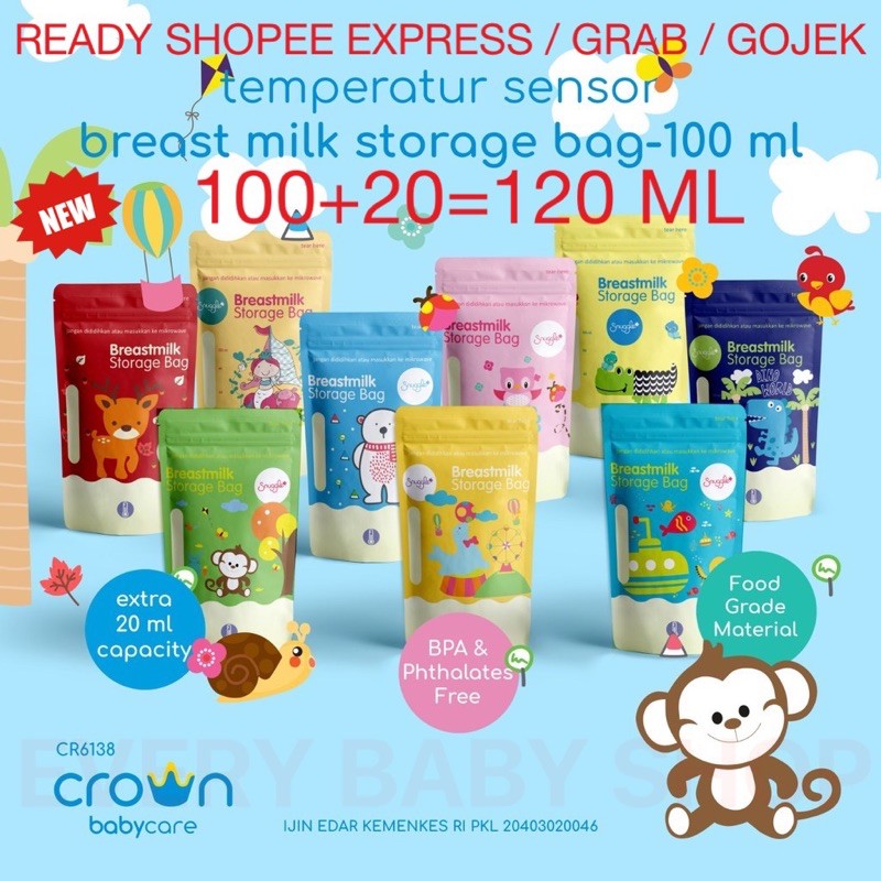 CROWN KANTONG ASI Steril 120ml isi 30pcs Pouch / Box - Temperatur Sensor - Breastmilk Storage Bag 120 ml BPA FREE