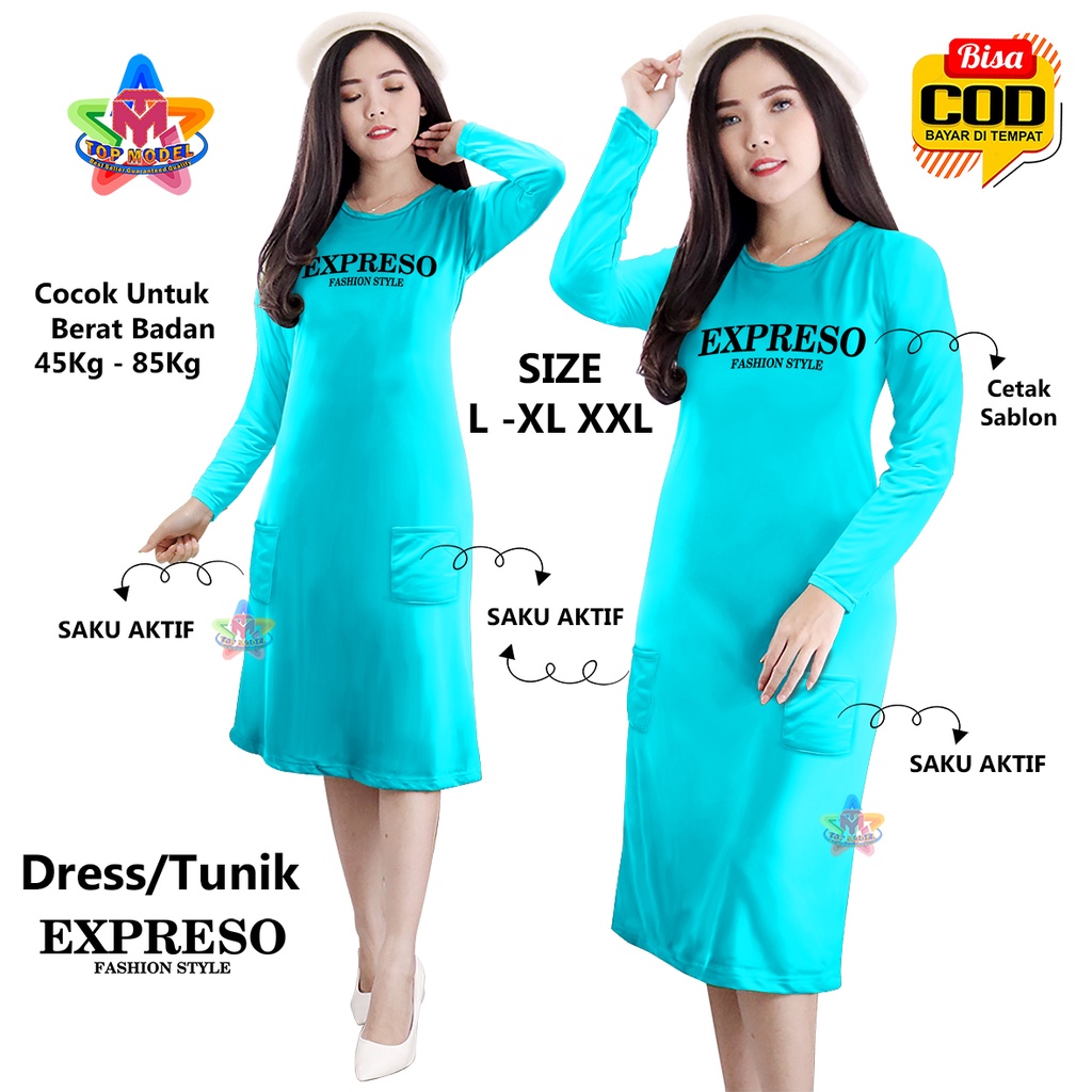 Tunik Wanita Long Drees EXPRESO, TOP MODEL 00092 BISA COD &amp; Gratis Ongkir Tunic Bahan Fleece terry dewasa Daster santai Perempuan Santai Tidur Selutut Daster ABG Dewasa Kekinian Terbaru Terlaris Paling Tren Cewek Wanita