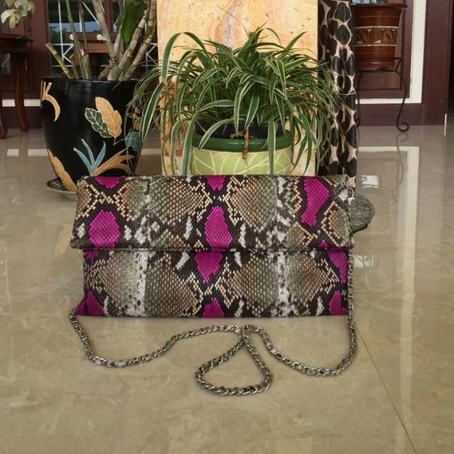 Tas kulit ular Asli clutch pink, ORI 100%