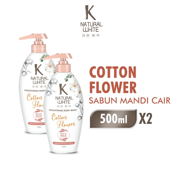 K Natural White Sabun Mandi Cair Cotton Flower Botol 500 ml x2