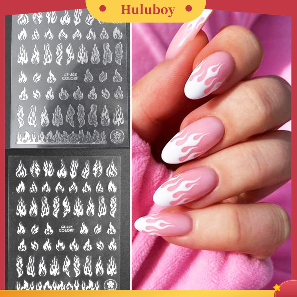 Huluboy Huluboy♡ Stiker Kuku 3D Efek Api Holografik Tidak Pudar Untuk Manicure