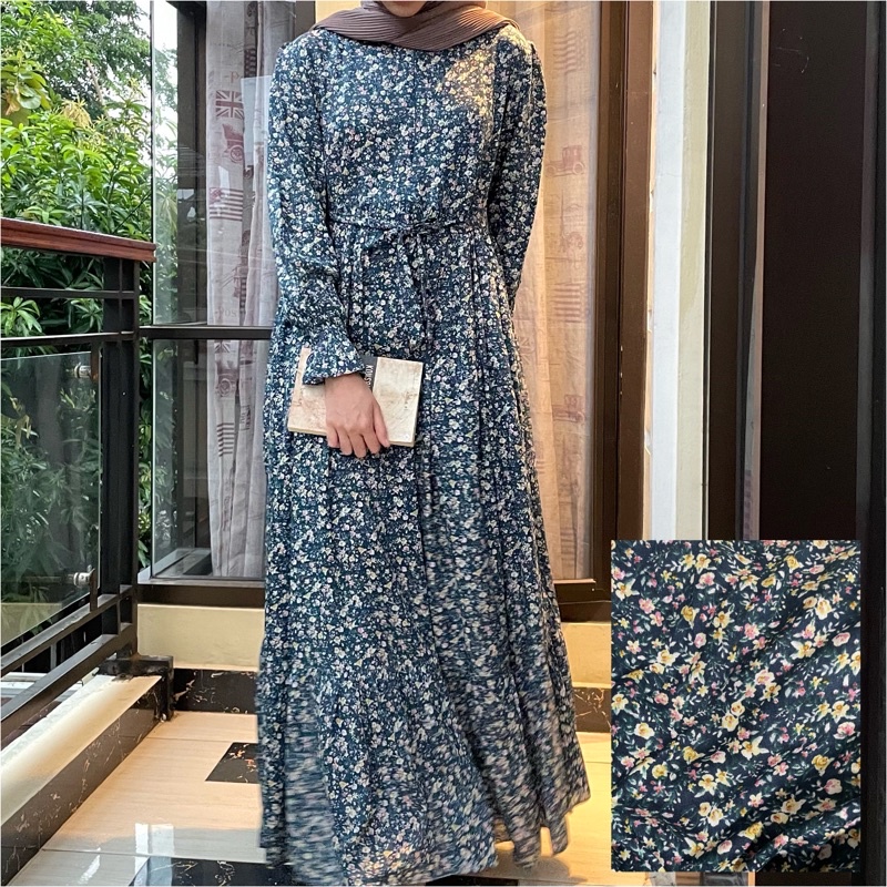 [SIZE STANDAR VOL 1] Floral dress maxi dress panjang gaun casual bunga wanita-Midnight blue