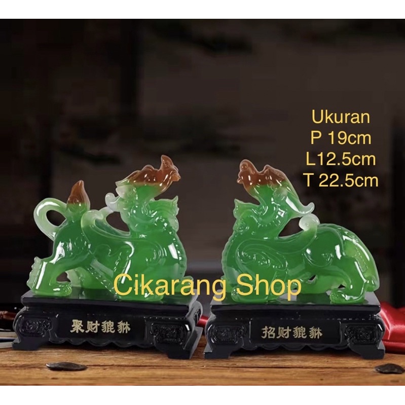 PAJANGAN FENG SHUI PATUNG PI XIU / PIXIU HIJAU 19Cm, 14Cm