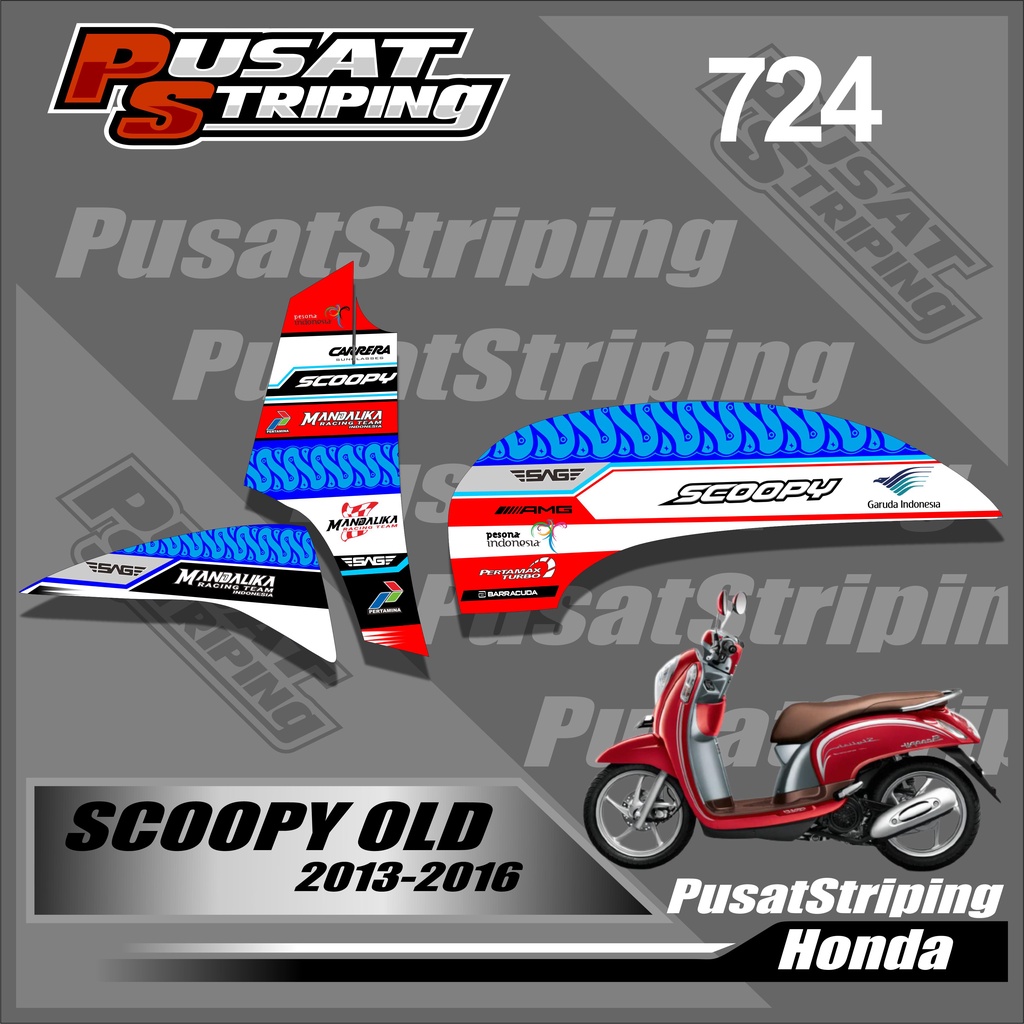 724-Stiker Striping Variasi Honda Scoopy Fi Lama 2013-2017 Desain Mandalika Racing Team Indonesia