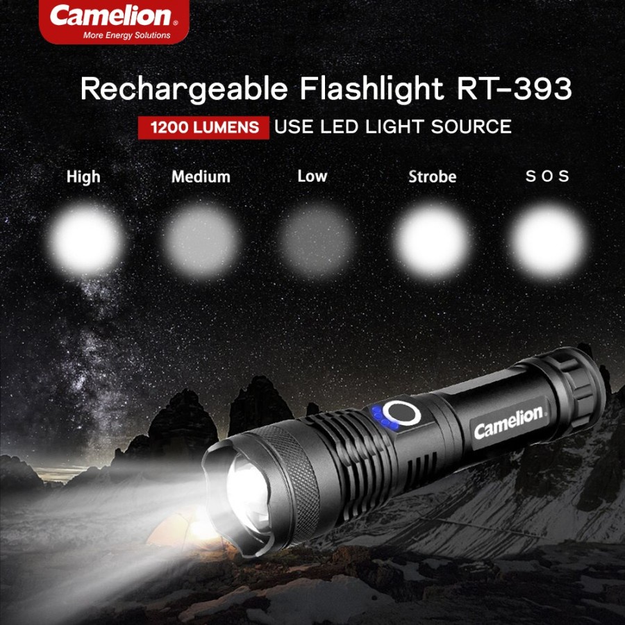 Senter Led Zoom Camelion Rechargeable Flashlight RT393