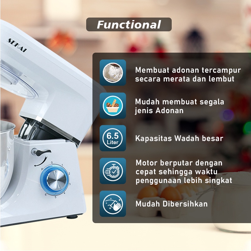 SEKAI Stand Mixer 6,5 Liter MX687B Pengaduk Adonan Low Watt MX 687B