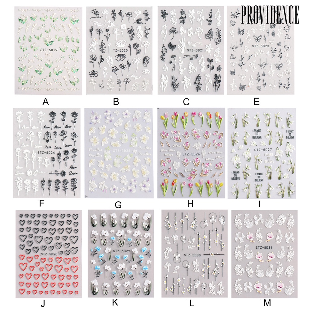 Providence 1 Set Stiker Kuku Motif Bunga 3D Untuk Nail Art