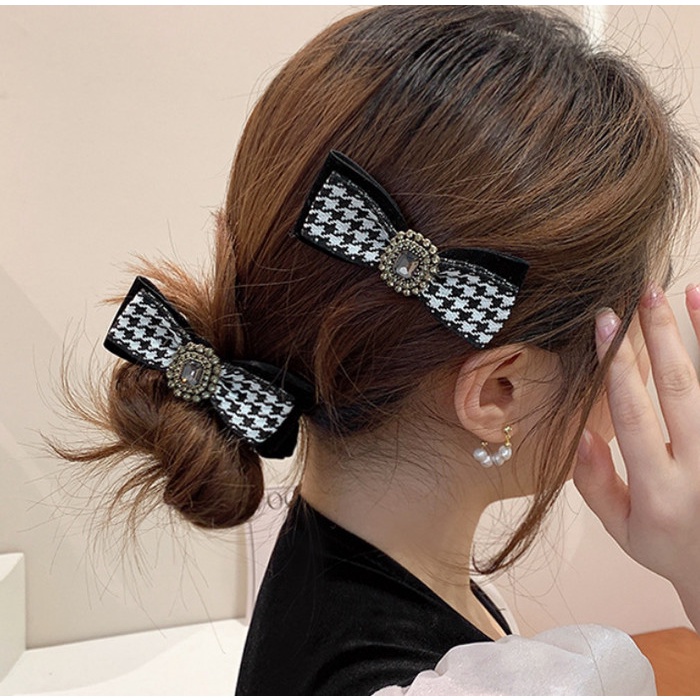 Ikat Rambut Korea Elastis / Karet Rambut Motif Kotak Tweed Adhi