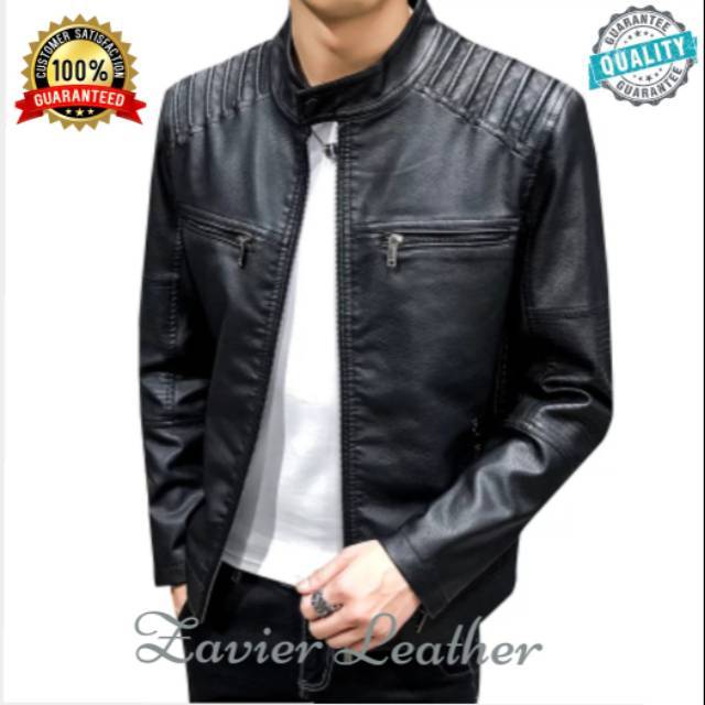 Jaket semi kulit pria motor jaket slim