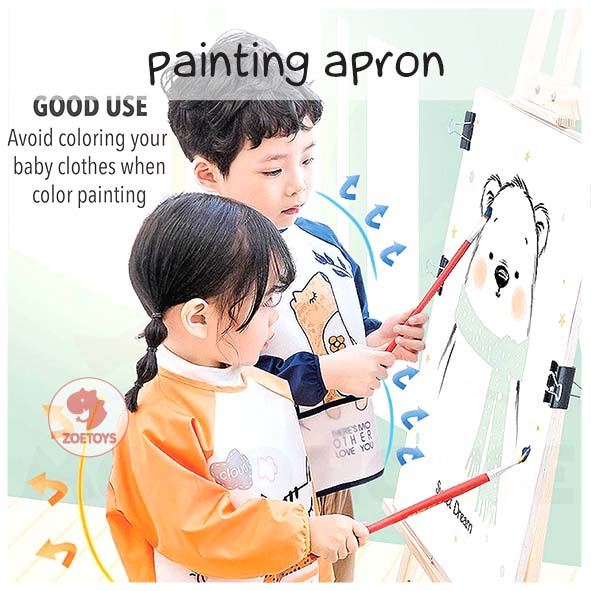 Zoetoys Painting Apron | Peralatan Melukis 2in1 untuk Baby Bib Waterproof Anak Bayi Tahan Air Spons Apron Celemek Lukis dan Baju Bayi | Kids Painting Kit