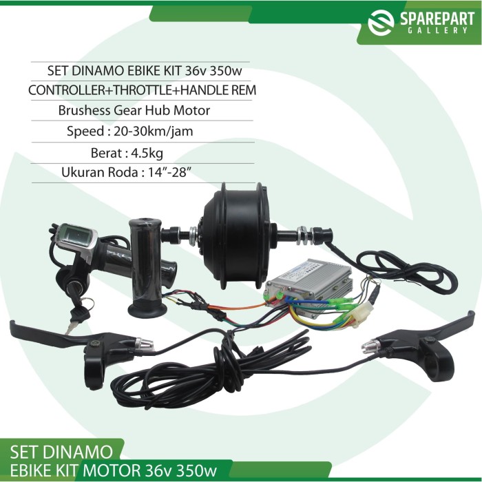 SET EBIKE KIT DINAMO MOTOR BLDC 36V 350W SEPEDA LISTRIK JERUJI 36HOLE
