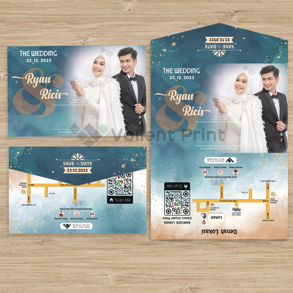 Cetak Undangan Pernikahan Semi Amlop ART CARTOON Undangan Full warna  Pakai Foto Full kartu rustic w