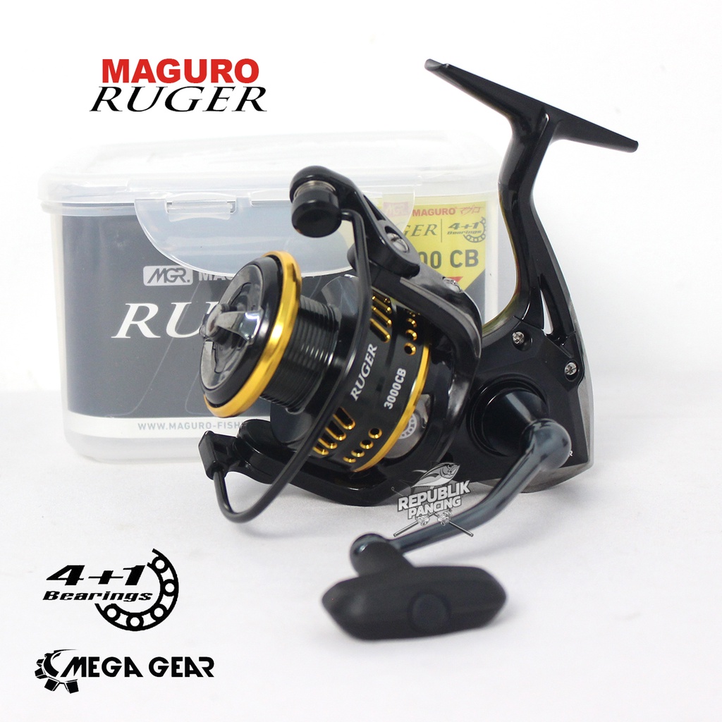 Reel Maguro RUGER 800 1000 2000 2500 3000CB Power Handle | Spinning | 4+1 B | Mega Gear Republik Pancing