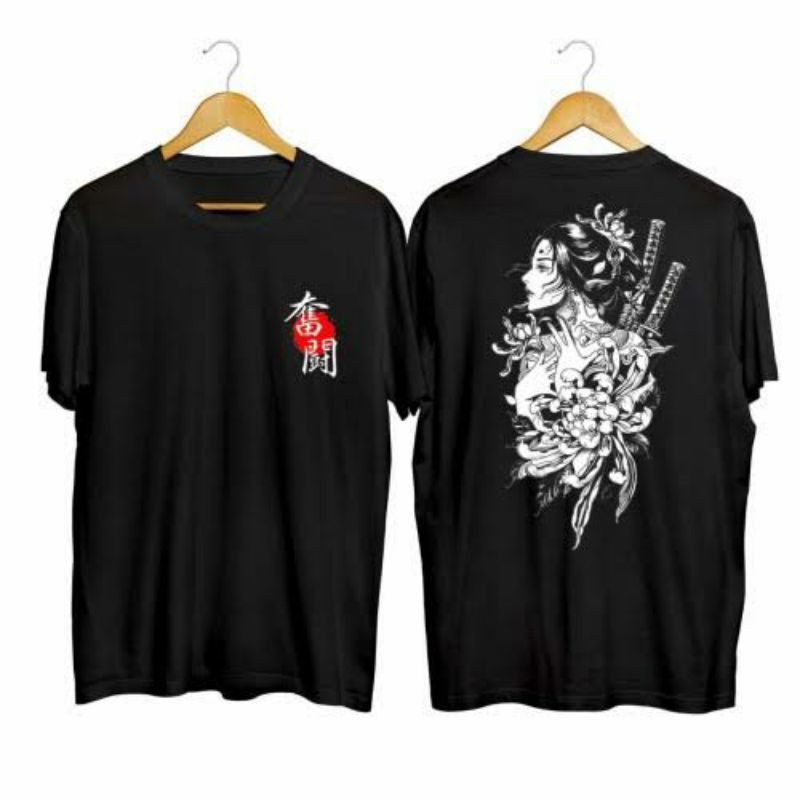 Kaos Tshirt Pria Samurai Geisha Pedang Toska Lengan Pendek Motif Sablon Bergambar