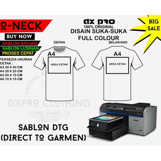 Kaos Baju Sablon  satuan ukuran  A3 A4 A5  Custom DTG warna 