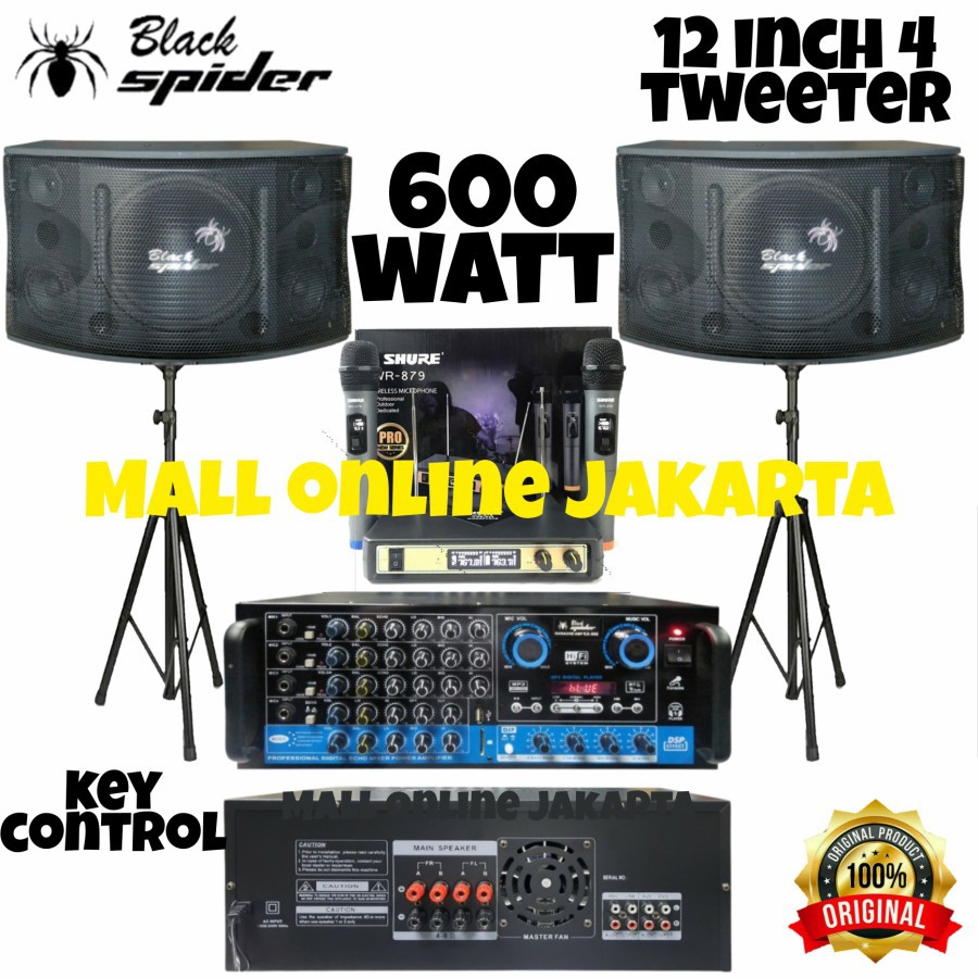 Paket karaoke blackspider 12 inch 1200 watt key controll bluetooth USB