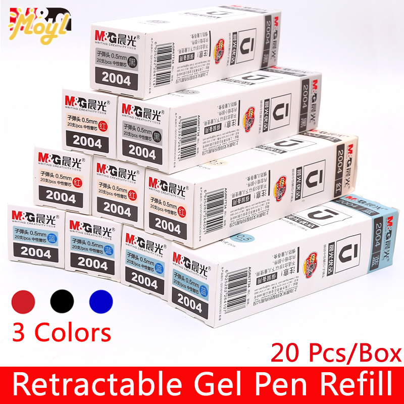 [Ready Stock] M&amp;G 20 Pcs Retractable Gel Pen Refill 0.5mm Black / Red / Blue Ink Bullet Tip Spring Type Push Pen Refill