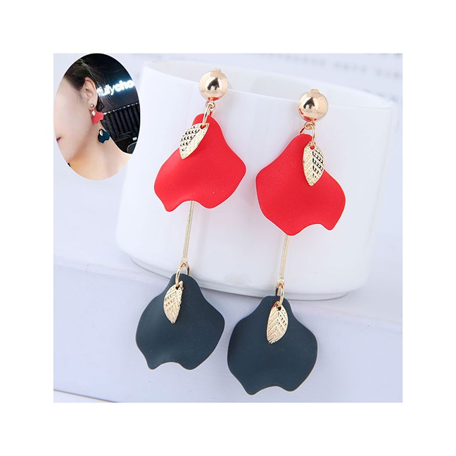 LRC Anting Tusuk Fashion Red+green Leaf Shape Decorated A5716X