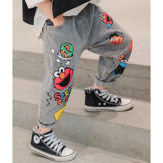 NEW Celana panjang jeans anak import motif sesame street