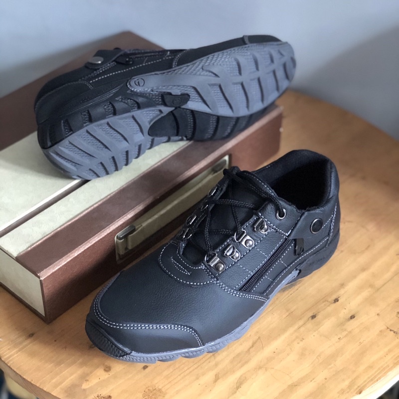 Sepatu casual santai pria mode tali bahan kulit sapi asli model resleting