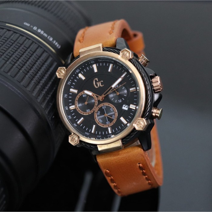 [Spesial Promo] JAM TANGAN PRIA GUESS CRONO AKTIF TALI KULIT ANTI AIR ARLOJI COWOK