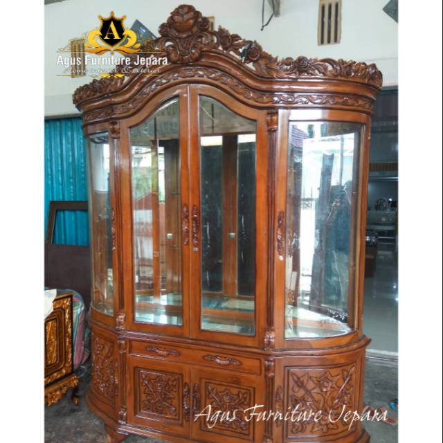 LEMARI HIAS PAJANGAN JATI MAWAR (lemari hias pajangan jati kaca)