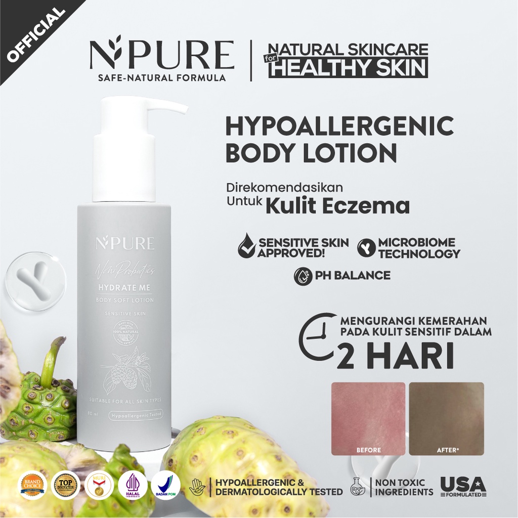 NPURE Body Lotion Noni/ Hydrate Me / Eczema Care / Pelembap Badan Hypoallergenic ph Balance / Semua Jenis Kulit / Kering Eksim Kemerahan