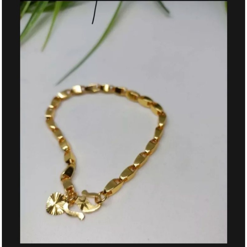 gelang tangan motif biji padi berlapis emas asli 24k