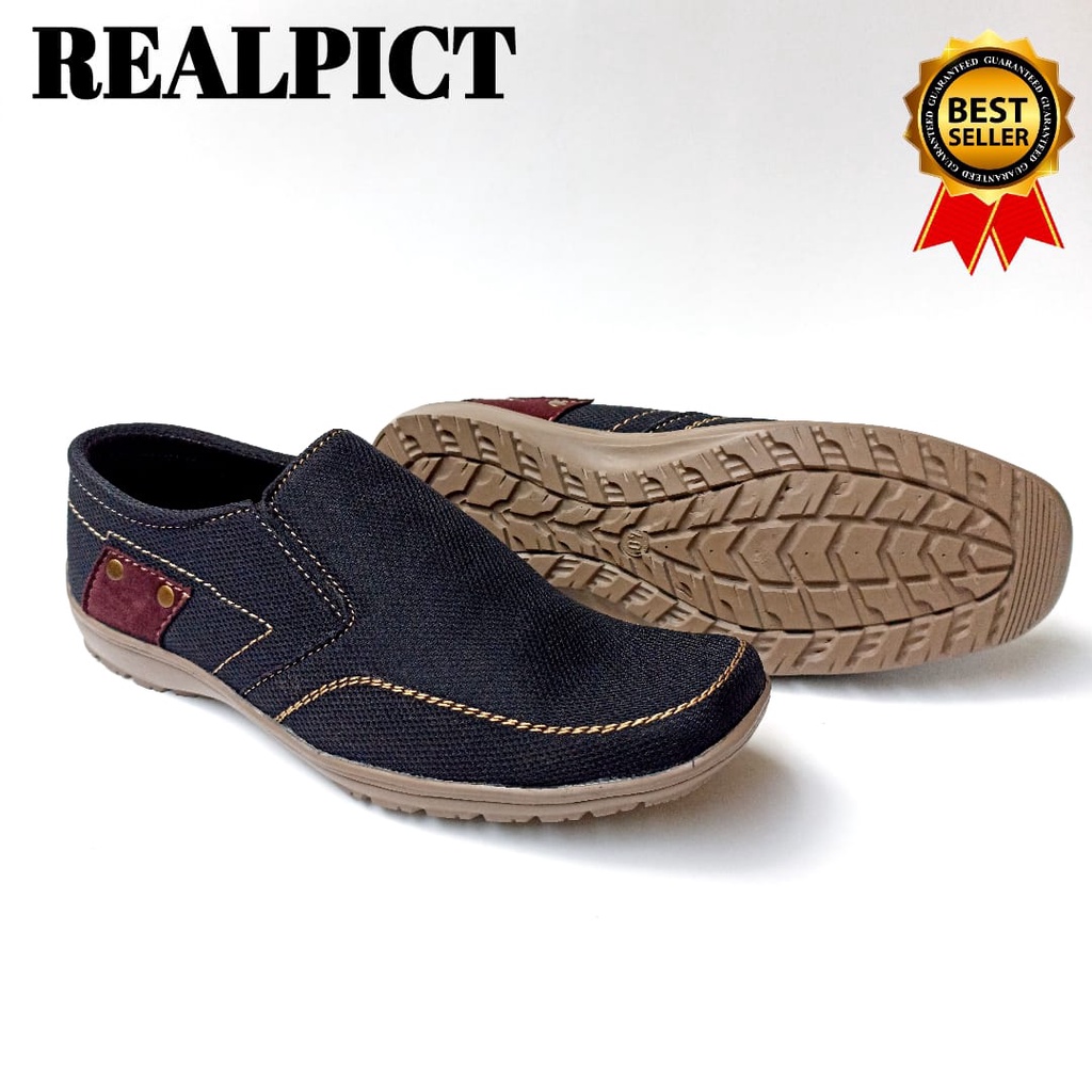 SEPATU SLIP ON PRIA/SEPATU SNEAKERS CASUAL HITAM DAN BLUE JEANS/SEPATU SLOP