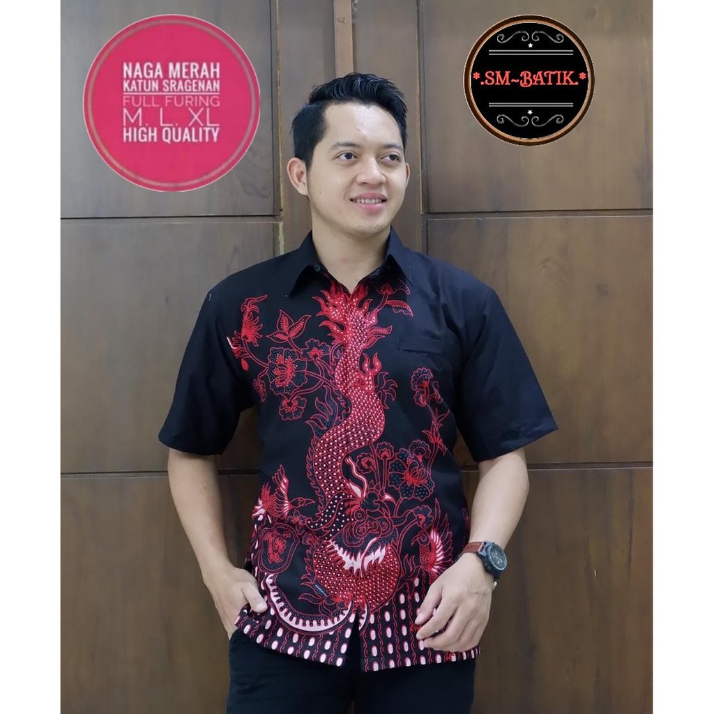 NAGA MERAH / KEMEJA BATIK PRIA / LENGAN PENDEK  /13.3