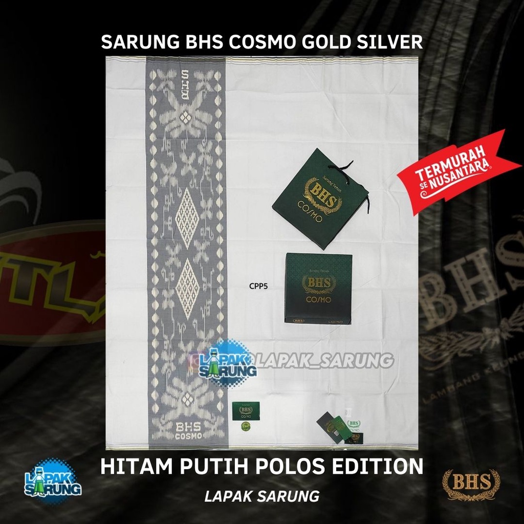 Sarung BHS COSMO PUTIH POLOS | BHS COSMO HITAM POLOS GOLD SILVER