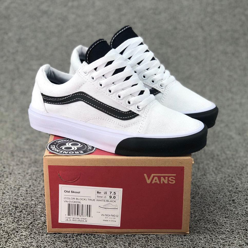 100% PREMIUM_VANS OLDSKOOL COLOUR BLOCK TRUE WHITE BLACK WAFFLE DT BNIB TERMURAH