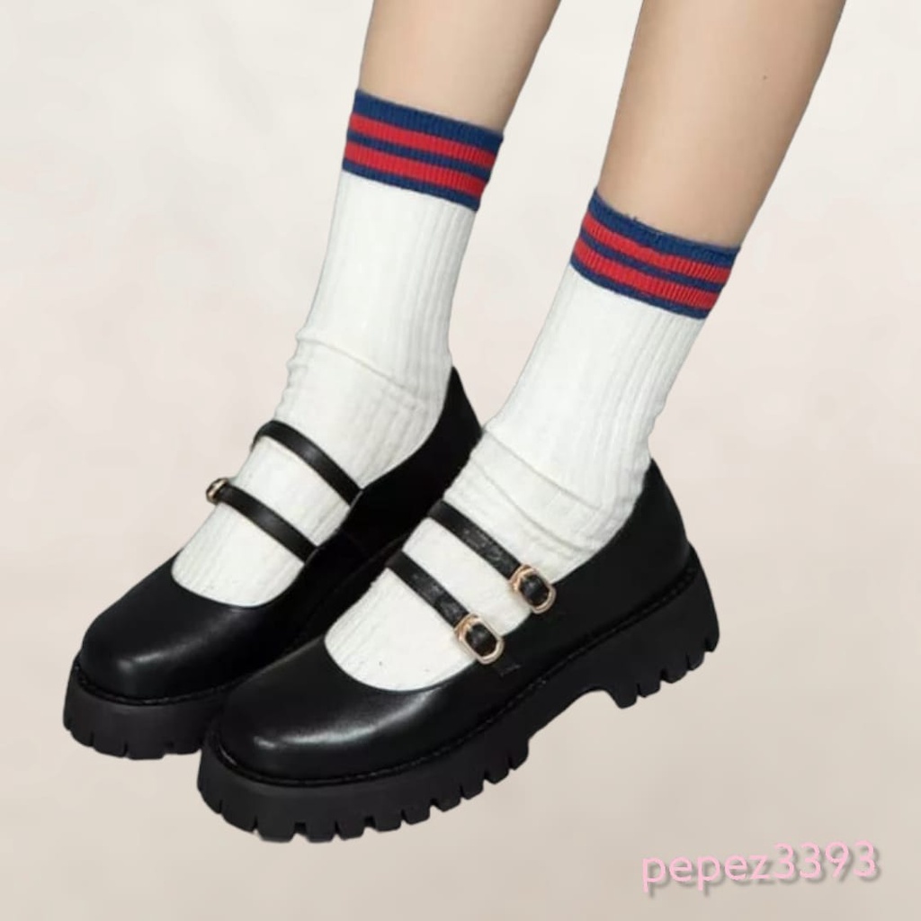 SEPATU SEKOLAH KULIAH GLOSY REMAJA / DEWASA KOREA WHITE AND BLACK PREMIUM DM 2260