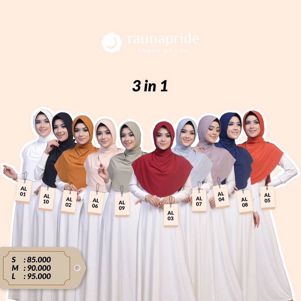 Rauna SALE Bergo Pet Jersey 3in1 / AL 01 - 10 / Fashion Muslim / BONUS Ciput