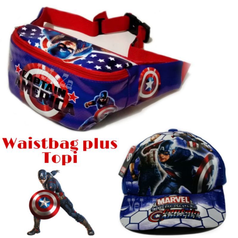 Waist Bag Anak Laki-Laki Karakter + Topi Full Print / Tas Bahu Anak