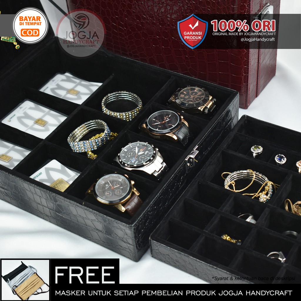 ORIGINAL Premium Jewelry Box Lengkap / Kotak Tempat Perhiasan &amp; Jam Tangan