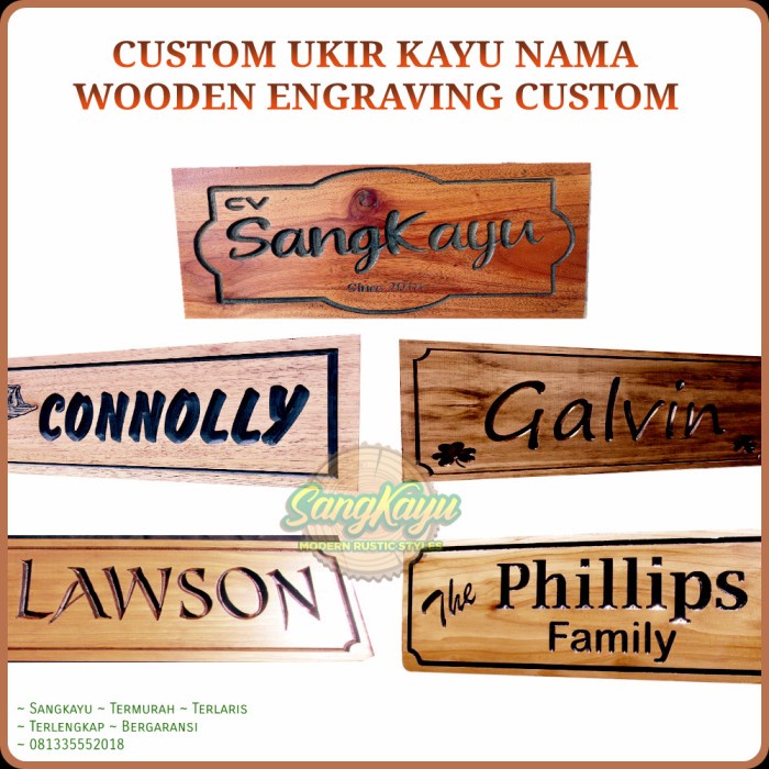 Papan nama kayu custom signage sign ukir nama kayu custom sign board