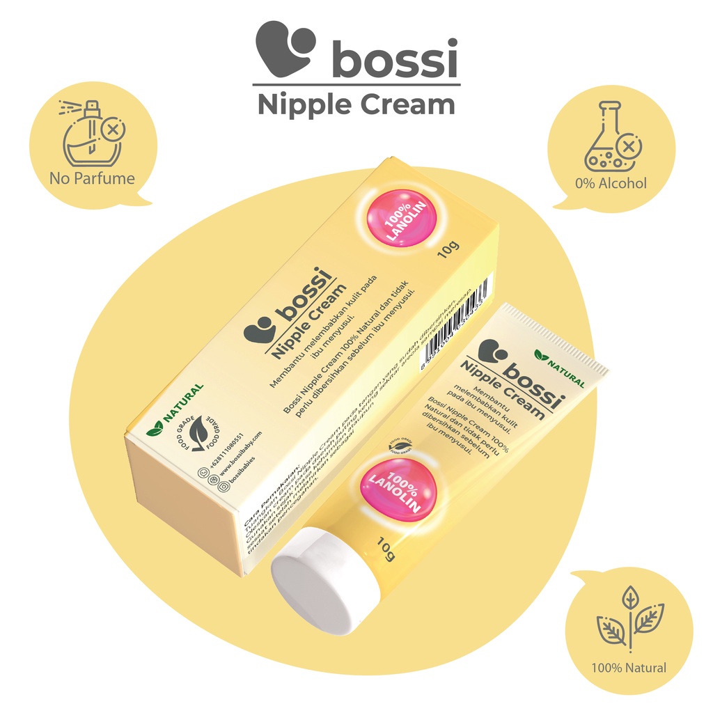 Krim Puting Lecet Bossi Nipple Cream Halal Aman &amp; Food Grade Aman Untuk Bayi