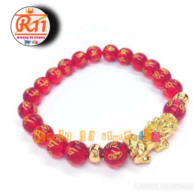 Gelang Batu Giok Pixiu Mantra Budha Merah