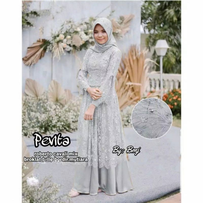 Gamis Brokat tile mutiara Pevita Trendy Best seller
