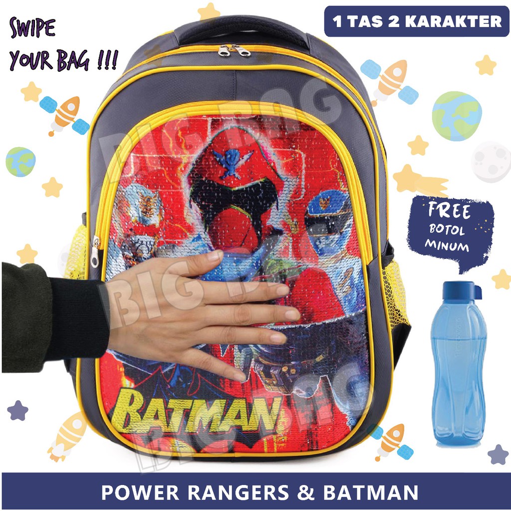 Tas Ransel Usap Anak Laki Laki Karakter Batman power Rangers + FREE BOTOL - Tas Sekolah Best Seller