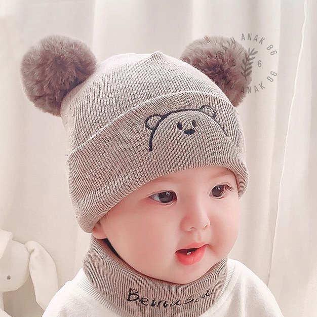 Topi Bayi Rajut PomPom Bear - 022.4692