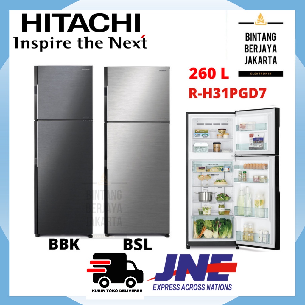 Jual HITACHI Kulkas 2 Pintu Stylish Line R-H31PGD7 BBK/BSL - 260L ...