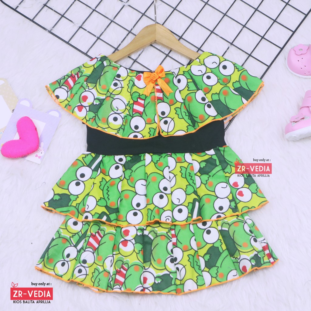 Dress Arumi size 1-2 Tahun /  Baju Kensi Cewek Katun Adem Dres Cape Gaun Pesta Anak Perempuan Murah