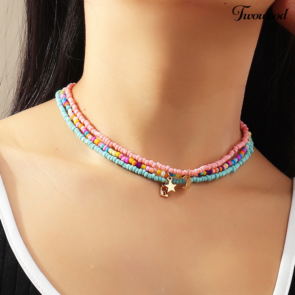 3pcs / Set Kalung Choker Liontin Bulan Bintang Manik-Manik Warna-Warni Handmade